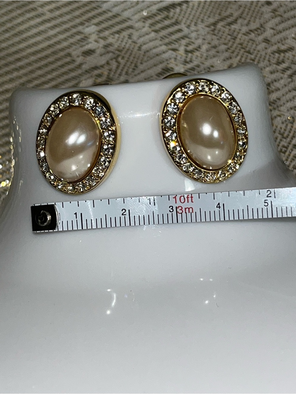 Vintage Kenneth Jay Lane Pearl & Crystal Gold-tone Earrings - Picture 7 of 9